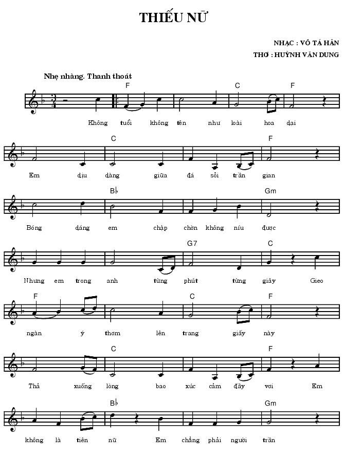 Sheet nhạc Thiếu Nữ